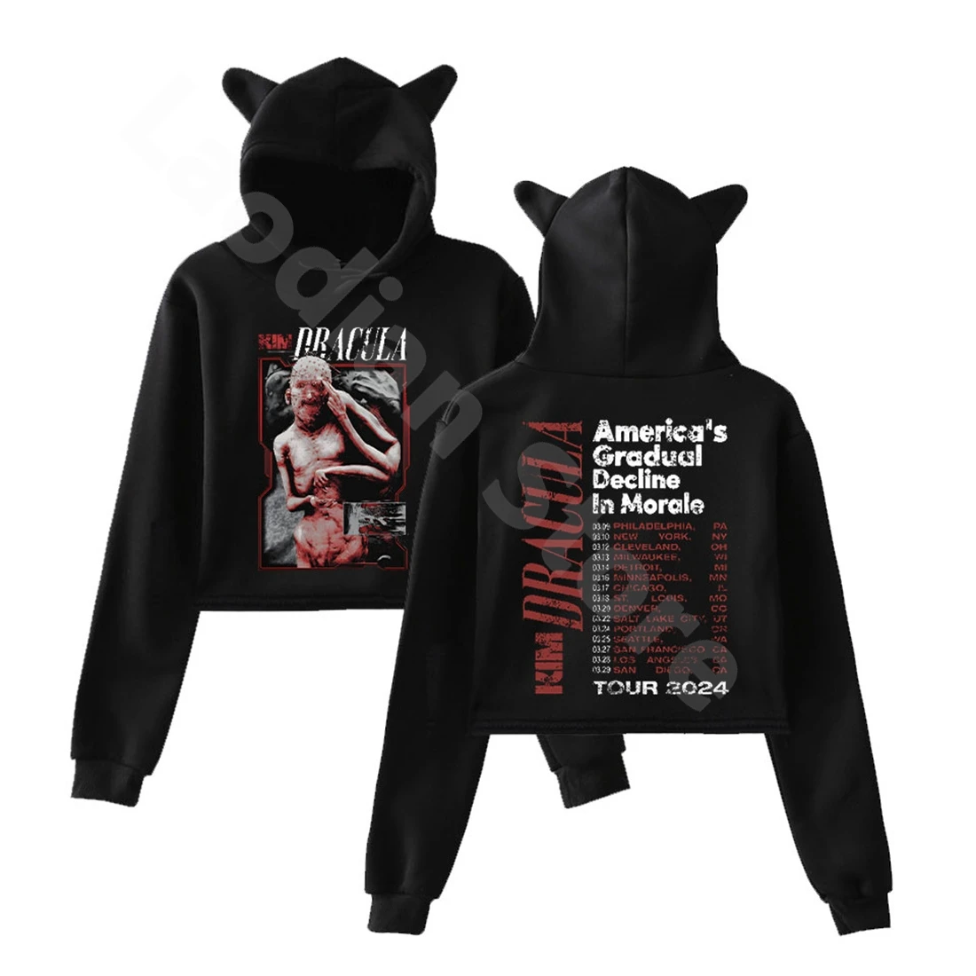 Kim Dracula America's Gradual Decline In Morale Tour 2024 Cat Ear Hoodie Fashion Women Clothing Unique Bear Ear Sweatshirt