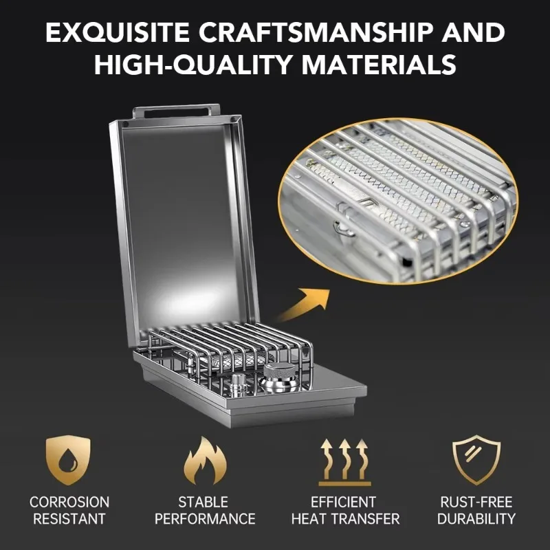 Heavy-duty Luxury Portable Handy Drop in Super Ceramic SS 304  Stainless Steel Outdoor Kitchen Side Burner Gas LPG NG BBQ Grill