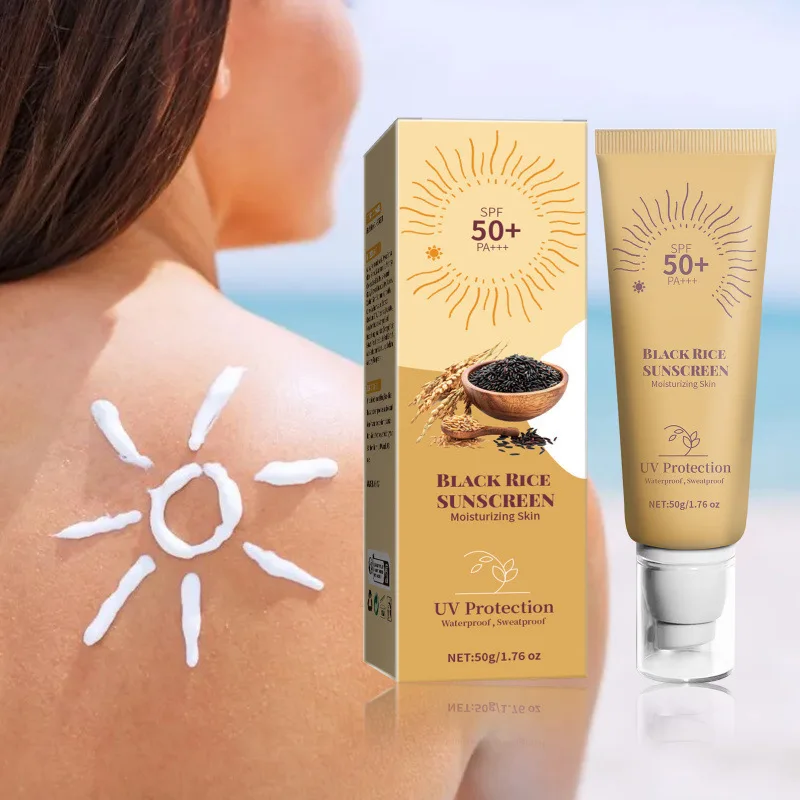 SPF50 لوشن واقي من الشمس من الأرز الأسود للعناية بالبشرة ومستحضرات التجميل والمواد الكيميائية اليومية مع عزل الأشعة فوق البنفسجية
