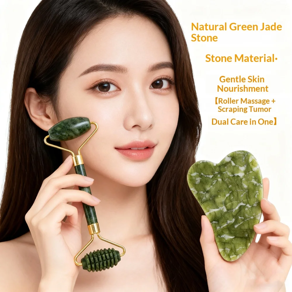 

1/3PCS Natural Jade Facial Roller & Scraping Plate Gift Box Set - Facial Massage Tool for Lifting, Anti-Wrinkle, Skin Tightening