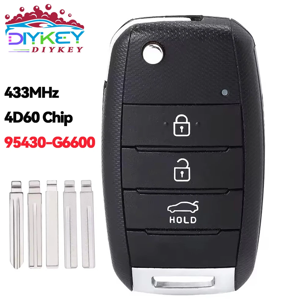 DIYKEY P/N: 95430-G6600 Upgraded 3 Buttons For KIA Picanto 2017 2018 2019 Flip Key 433MHz 4D60 Chip Car Remote Fob