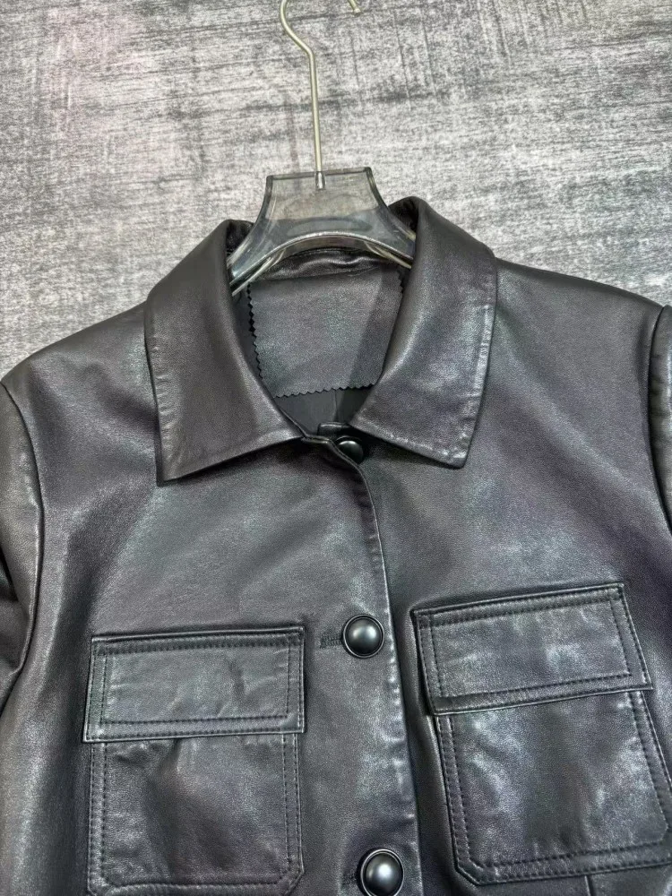 Cappotto da donna in vera pelle da ufficio Giacca a vento auto-coltivazione Cintura che abbraccia la vita Giacca medio lunga in pelle di pecora Casual da donna