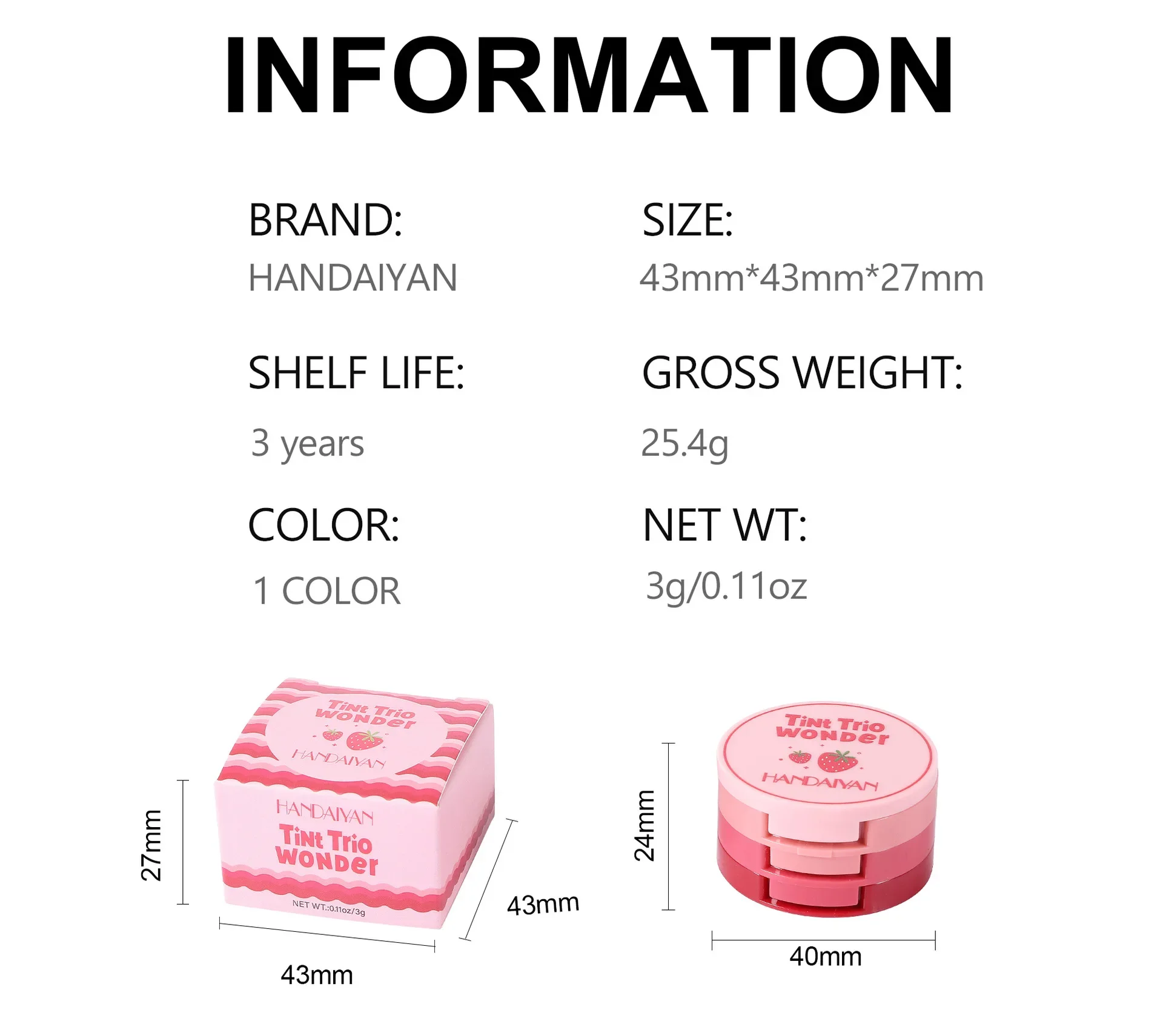 Blush Stick colorato Face Pink Cream Cheek Blusher Cosmetics 3 in 1 tubi per il trucco utilizzati sulle labbra occhi guance