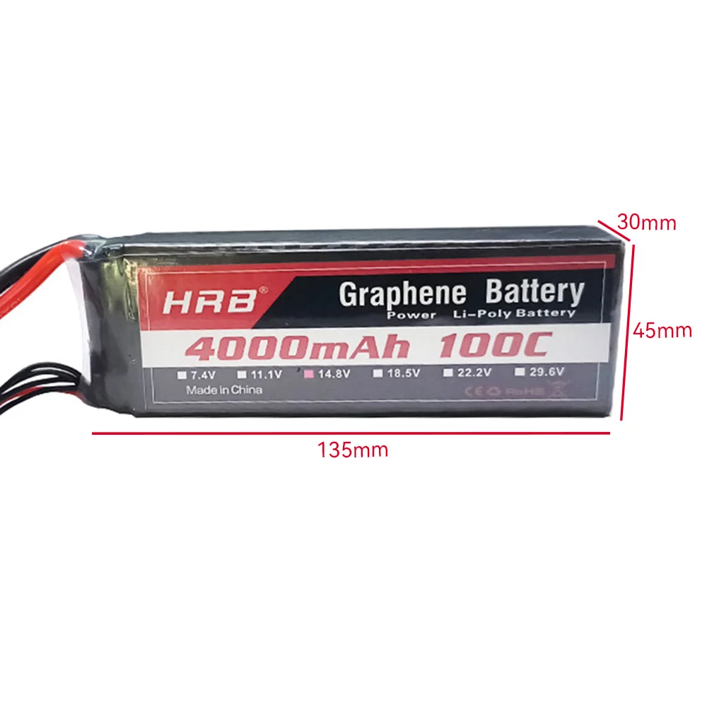 HRBグラフェンバッテリー 4000mAh 4S 14.8V 100C XT60 Deans XT90 T EC5 5S 18.5V 6S 22.2V RCヘリコプター 飛行機 車 ボート 戦車 パーツ