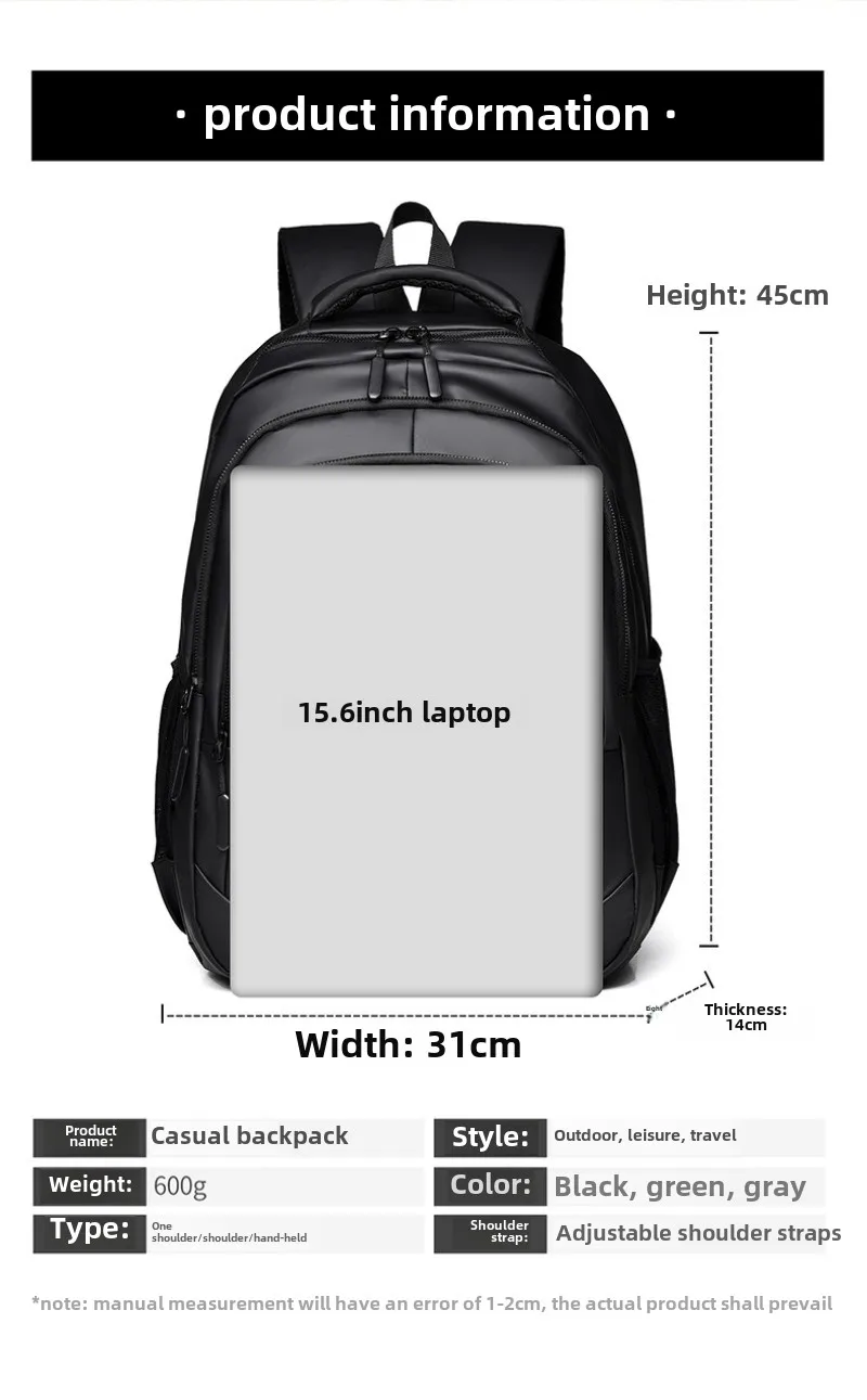 حقيبة ظهر رجال الأعمال العصرية الجديدة واسعة حقيبة كتف مزدوجة الراقية غشاء ركاب كمبيوتر محمول وحقيبة ظهر للسفر في الهواء الطلق