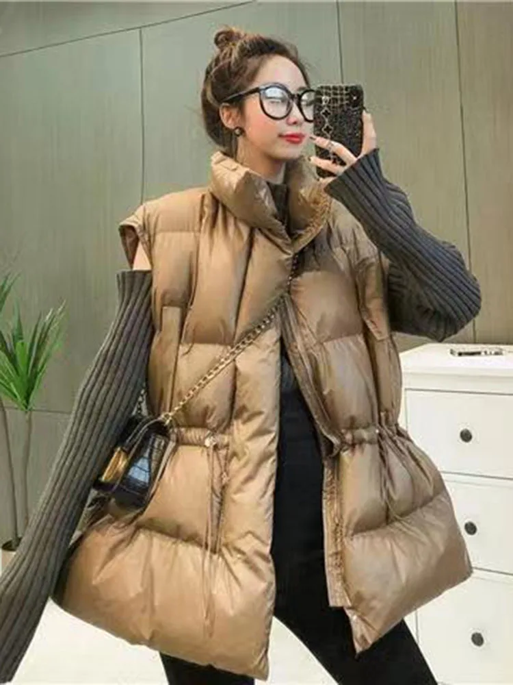 2023 New Lightweight Puffer Vest Jacket Cotton Padded Down Jacket Female Cotton Drawstring Waistcoat Women Spring Winter