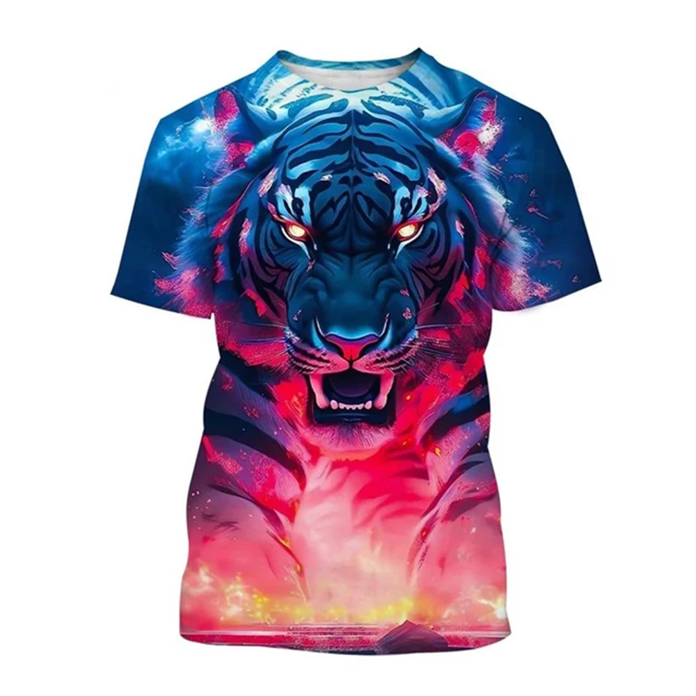 

Summer Fashion Cool Animal Tiger Print Crew Neck Short Sleeve T-shirt Personality Trend Casual Street Style Casual Plus Size Top