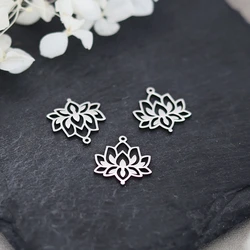 3pcs Lotus Flower Charms For Jewelry Making Stainless Steel Amulet Bracelet Necklace DIY Yoga Buddhism Pendant Wholesale