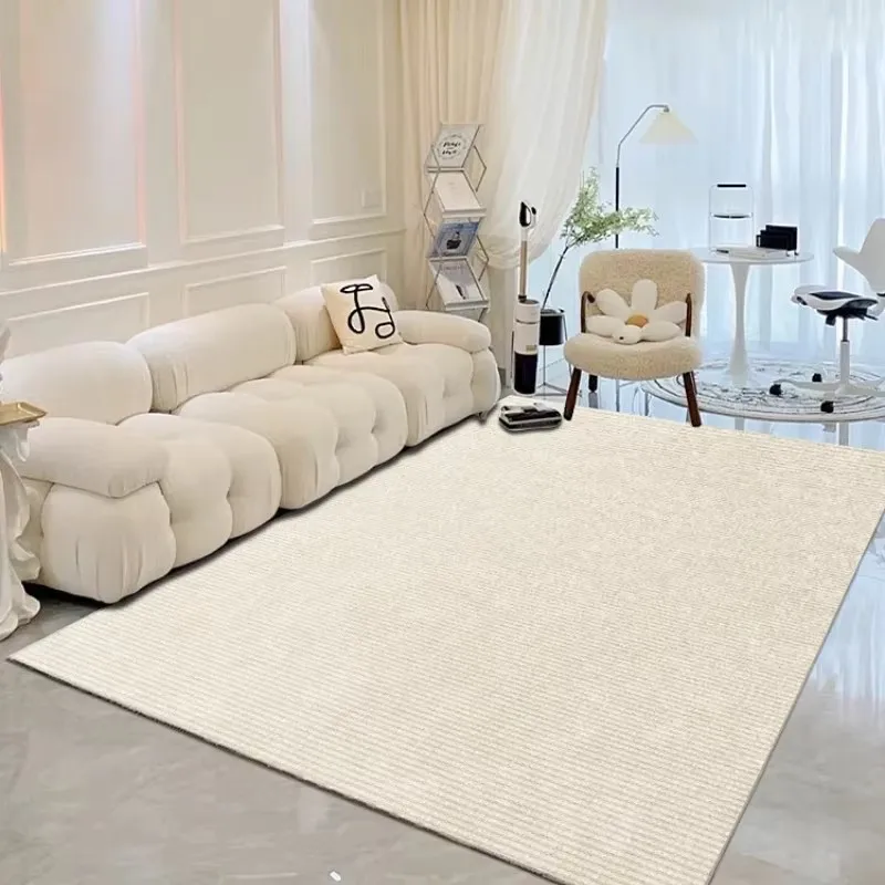 Brand New Modern Simple Beige Living Room Carpet Oversized Bedroom Line Carpet Thickened Soft Room Home Decor Luxury Light 2024