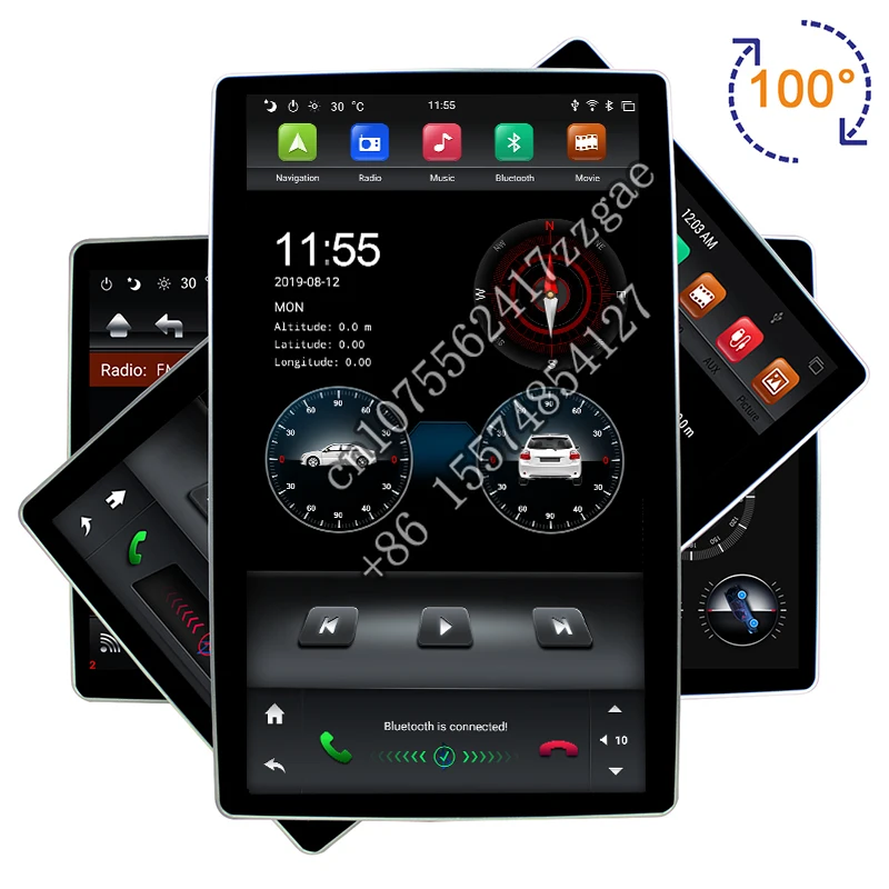 KD-12501 KLYDE Android 9.0 12.8 Inch PX6 2 Din 100 Degree Rotation 4G 32G Car Screen Android Car Touch Screen Auto Electronics