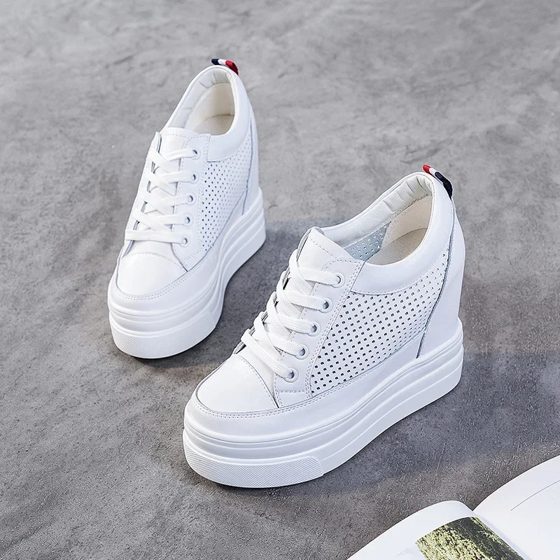 Genuine Leather Women Breathable Sneakers Increased Platform Shoes Casual Footwear Leisure White Shoes Women\'s Vulcanize Shoes