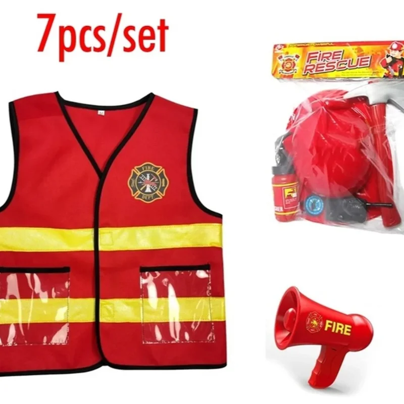 Kids Firefighter Cosplay Little Fireman Boy Girl Firemen Costume Uniform Carnival Party Stage Performance Costumes Birthday Gift