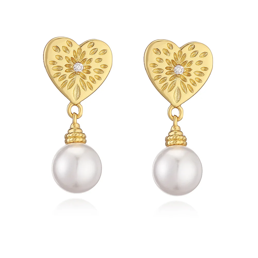 

Earrings for women, plated with 18k gold zircon, pearl heart shape, trendy and fashionable jewelry, as a gift for couples