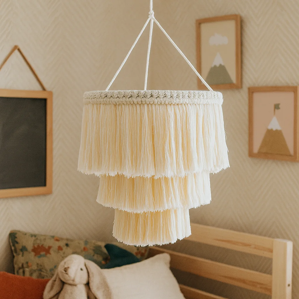 #￥Handmade Embroidered Chandelier Macrame Lampshade Morden Beach Style for Dining Room Hanging Decorations Indoor & Outdoor Use
