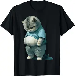 T-shirt da uomo in cotone con grafica a maniche corte, simpatico e divertente, con design artistico per gatti grassi, per uomo e donna