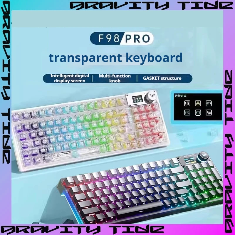 

Aula F98pro Custom Transparent Wireless Mechanical Keyboard E-Sports Gaming Keyboard Screen Display Gasket Valorant Cs Go Lol