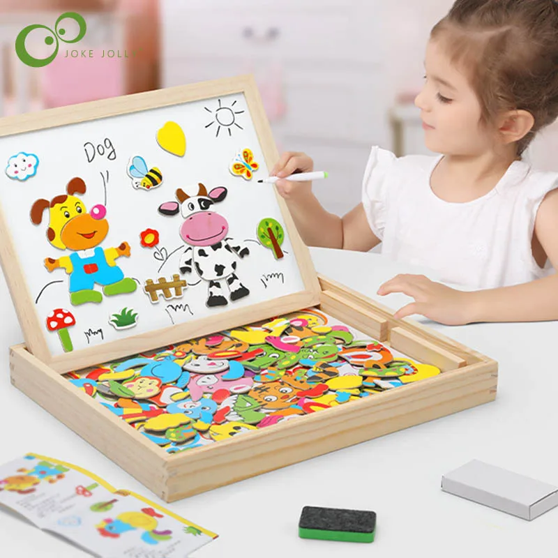 100+Pcs Wooden Multifunction Children Animal Puzzle Writing Magnetic Drawing Board Blackboard Learning Education Toys For Kids