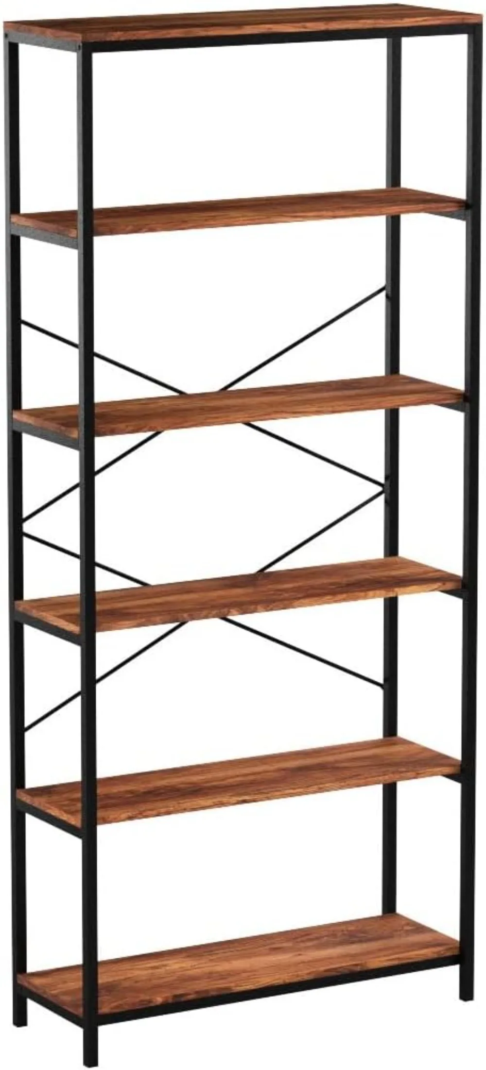 

5-Tier Industrial Style Bookcase, Vintage Free Standing Bookshelf, Rustic Wood Bookcases Furniture (Brown.)