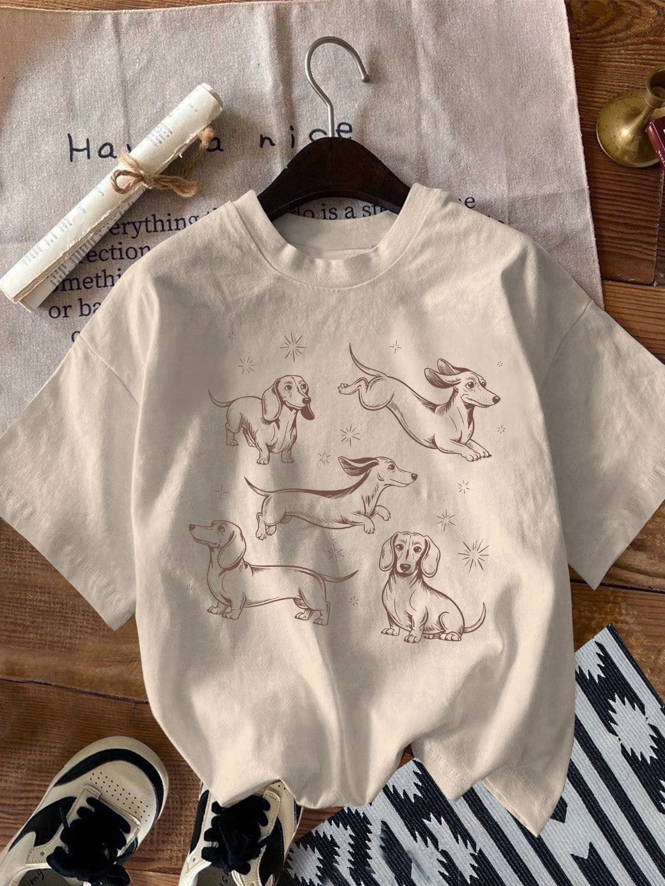 T-shirt à manches courtes et col rond imprimé 100% coton, Style Simple et polyvalent, adapté aux vêtements quotidiens décontractés pour femmes en été