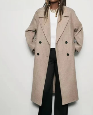 เสื้อโค้ทกันหนาวสำหรับผู้หญิง แบบเรียบ ปกเสื้อแบบปกเชิ้ต ติดกระดุมสองแถว เสื้อคลุมตัวยาว มีกระเป๋า สไตล์สตรีทแวร์ สำหรับผู้หญิง รุ่นใหม่ เสื้อคลุมตัวนอก