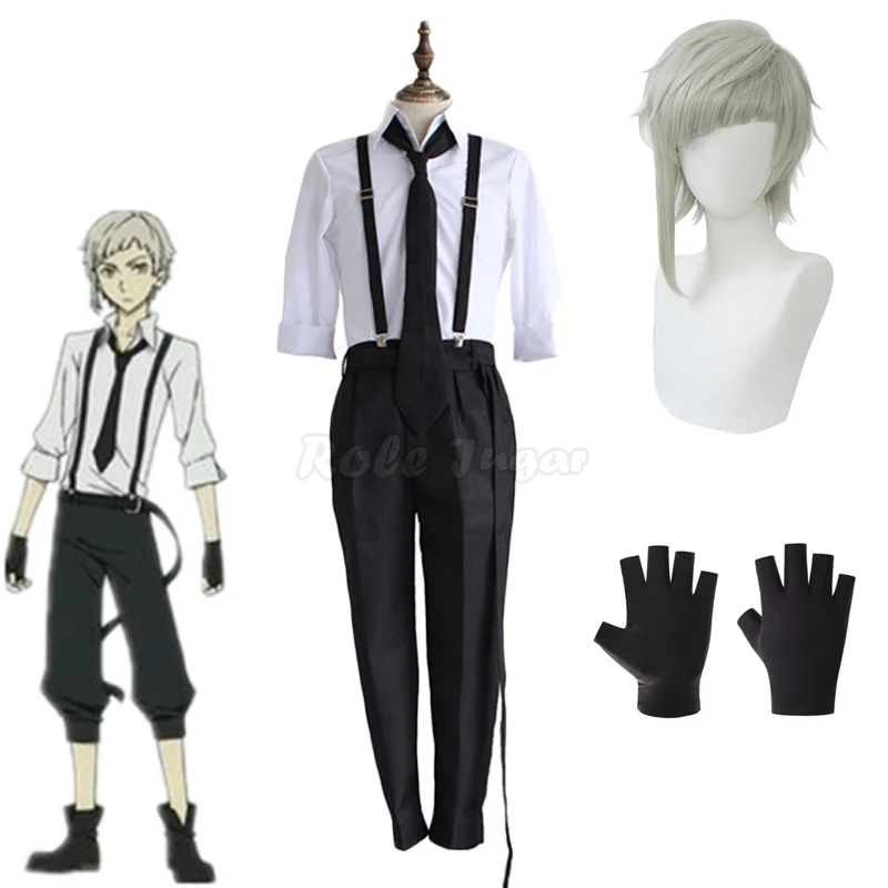 Anime Cosplay Costume Men Nakajima Atsushi Shirts Pants Tie Gloves Wigs Halloween Party Role play C67M260