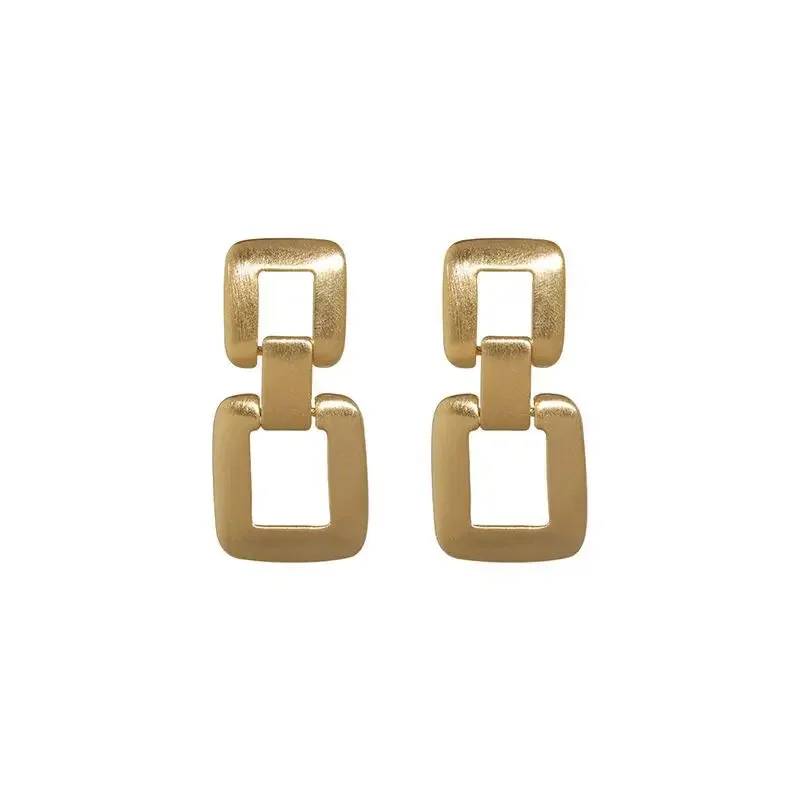 Frostted Metal Square Geometric Drop Earrings for Women Korean Simple Fashion Vintage Party Jewelry