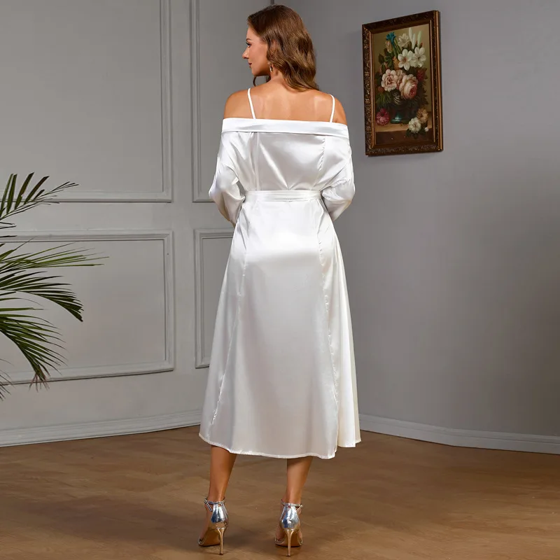 Vestido ajustado de manga larga de Color sólido con hombros descubiertos y temperamento elegante a la moda europea y americana para mujer