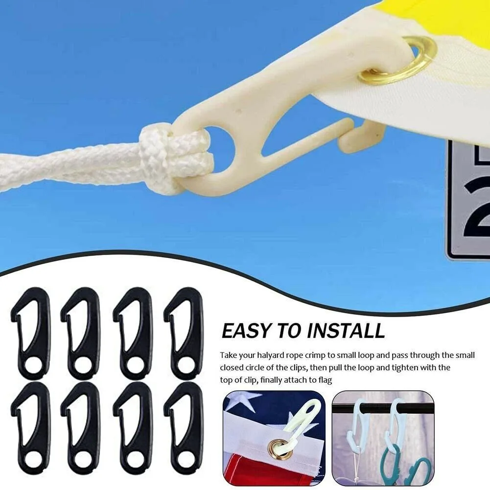 8PCS Heavy Duty Flagpole Snap Hook Clips Anti-UV Flag Pole Attach Flag Grommets Halyard Rope Attachment Accessory Tool