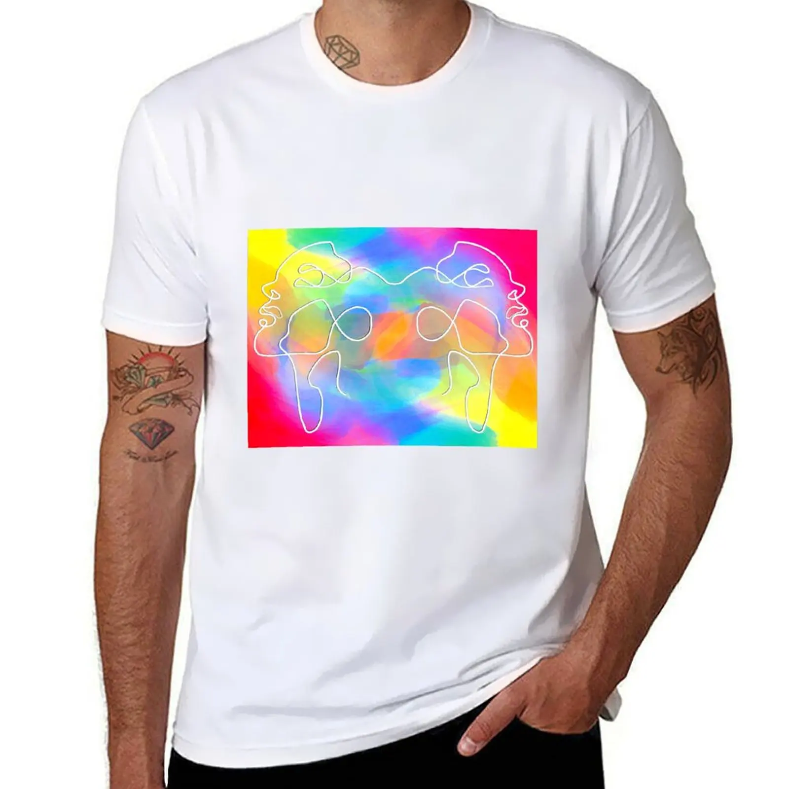 

Twin heads light print T-Shirt man t shirt summer anime t shirts oversize