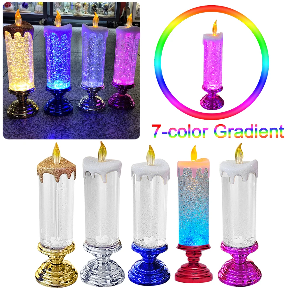 Crystal LED Electronic Candle Tourist Souvenirs Crystal Candles 7-color Gradient Party Atmosphere for Christmas Birthday Wedding