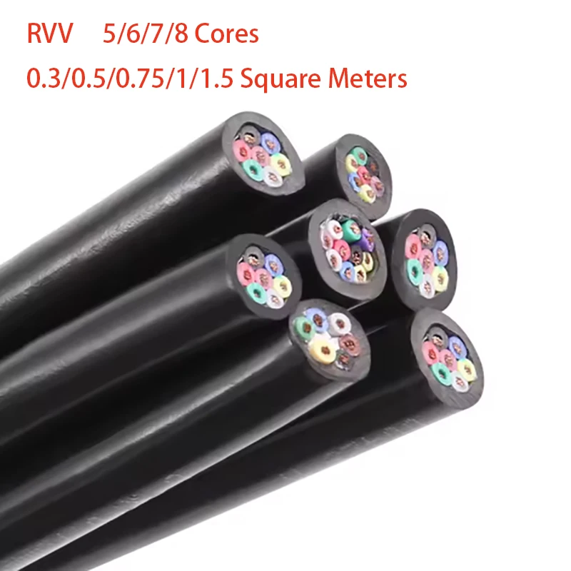 1Meters 5Meters RVV National Standard Cable 5/6/7/8 Cores 0.3/0.5/0.75/1/1.5 Square Multi-core Control Sheathed Wire