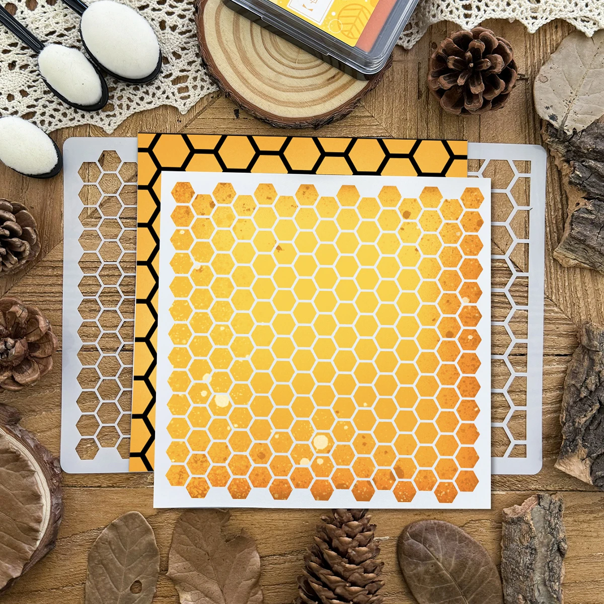 2pcs/6x6in Hexagonal Honeycombs Bees DIY Layering Stencils Painting Scrapbook