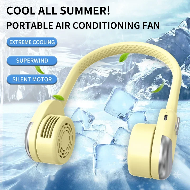 

2024 New Silicone Halterneck Fan Radiator Rotary Fan Lazy Portable Folding Fan