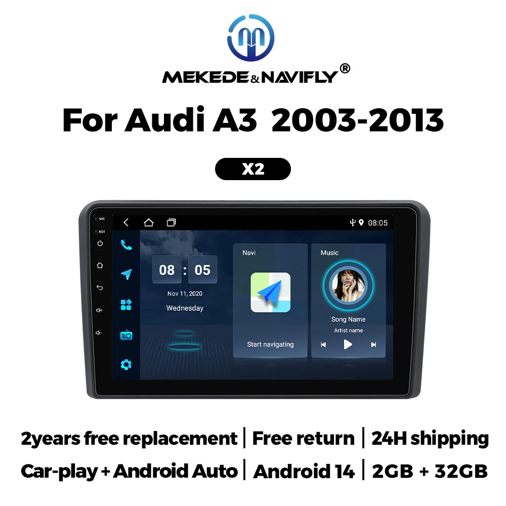 

MEKEDE 9 Inch Touch Screen for Audi A3 8P 2003 - 2012 S3 RS3 2011-2012 Android Intelligent System Car radio Stereo 2 Din FM WIFI