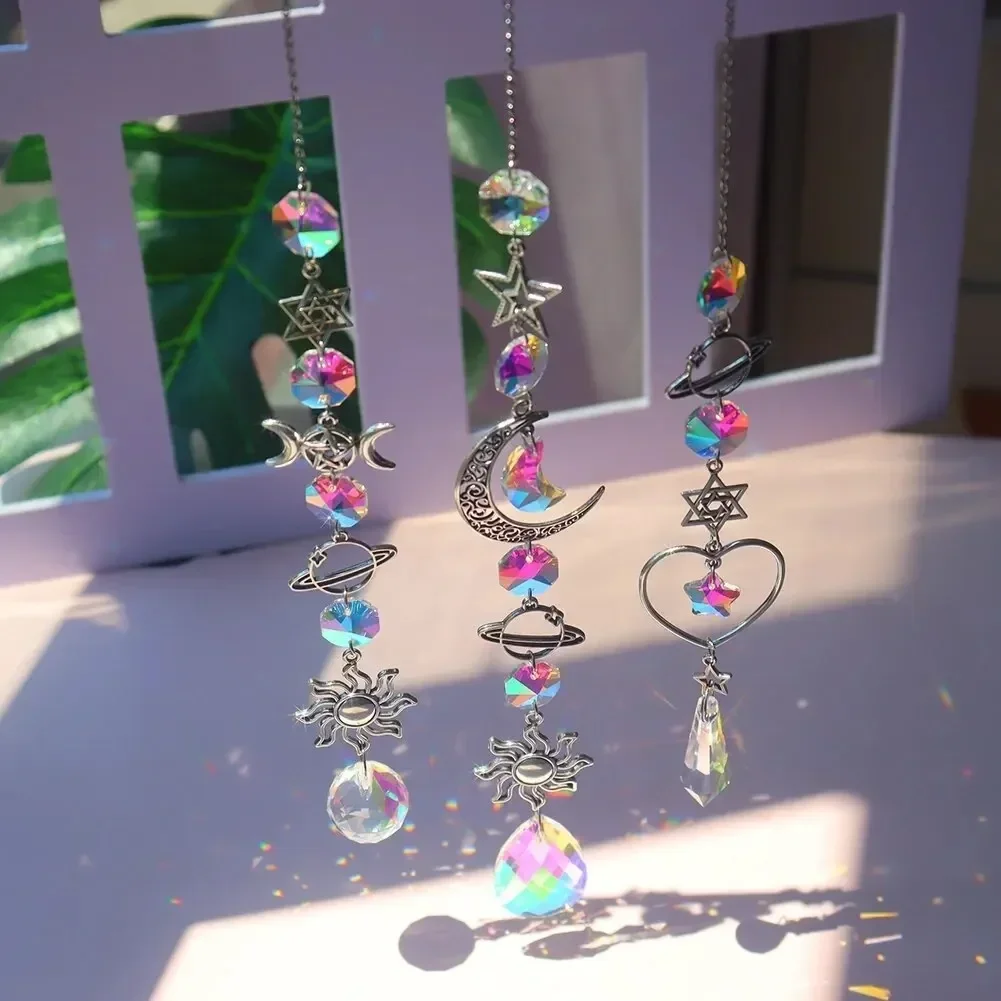 

Crystal Wind Chime Moon Sun Catcher Diamond Prisms Pendant Dream Catcher Rainbow Hanging Drop Home Garden Decor Windchime