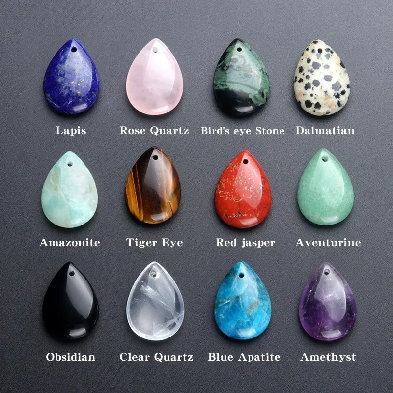 1pc Natural Crystal Stone Water Drop Shape Pendant Amethyst Rose Quartz Obsidian Charms for Necklace Jewelry Acc Making