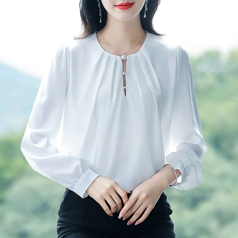 Fashion Long Sleeve O-Neck Women Blouse White Black Chiffon Blouse Shirt Women Tops Blusas Para Mujer Camisas De Mujer H230