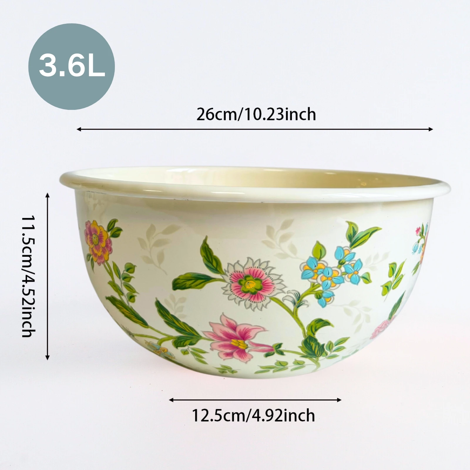 Enamel salad mixing bowl wide bowl mouth pastoral style small floral