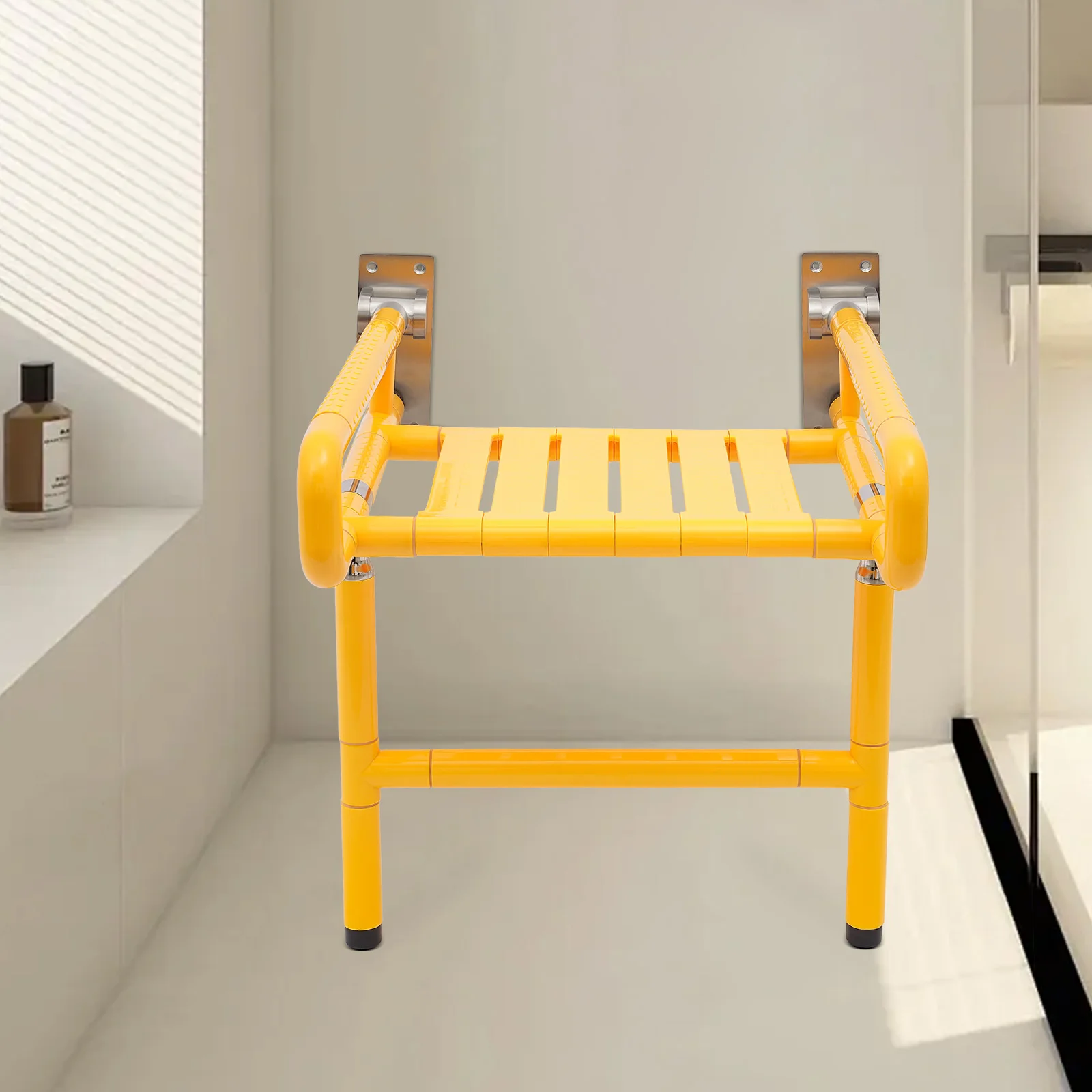 Foldable Shower Chair Wall Mounted, 440LBS Heavy Duty Bath Seat with Armrests, Anti-Slip Stool for Elderly Pregnant Rehab