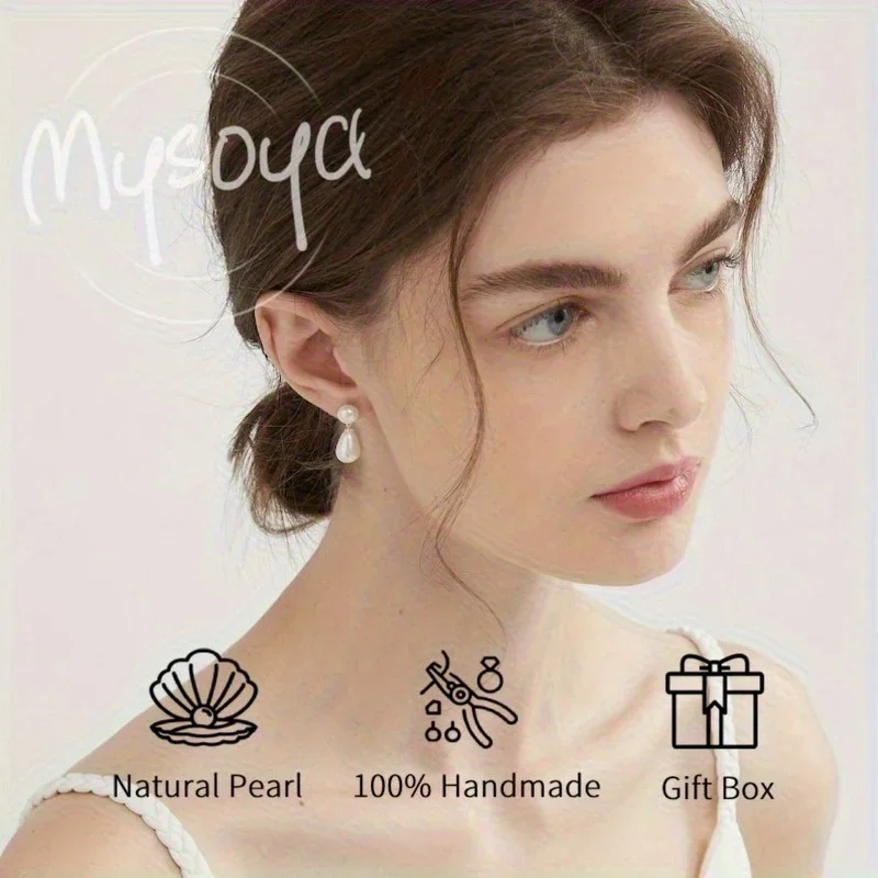 

MYSOYA Natural Double White Freshwater Pearl Drop Earrings Simple Pearl Earrings With Gift Box Birthday Wedding Anniversary Gift
