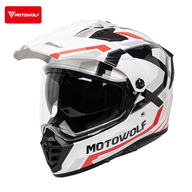 Motorcycle helmet panoramic wide-angle lens removable brim ventilation double lens 4-season universal off-road full helmet