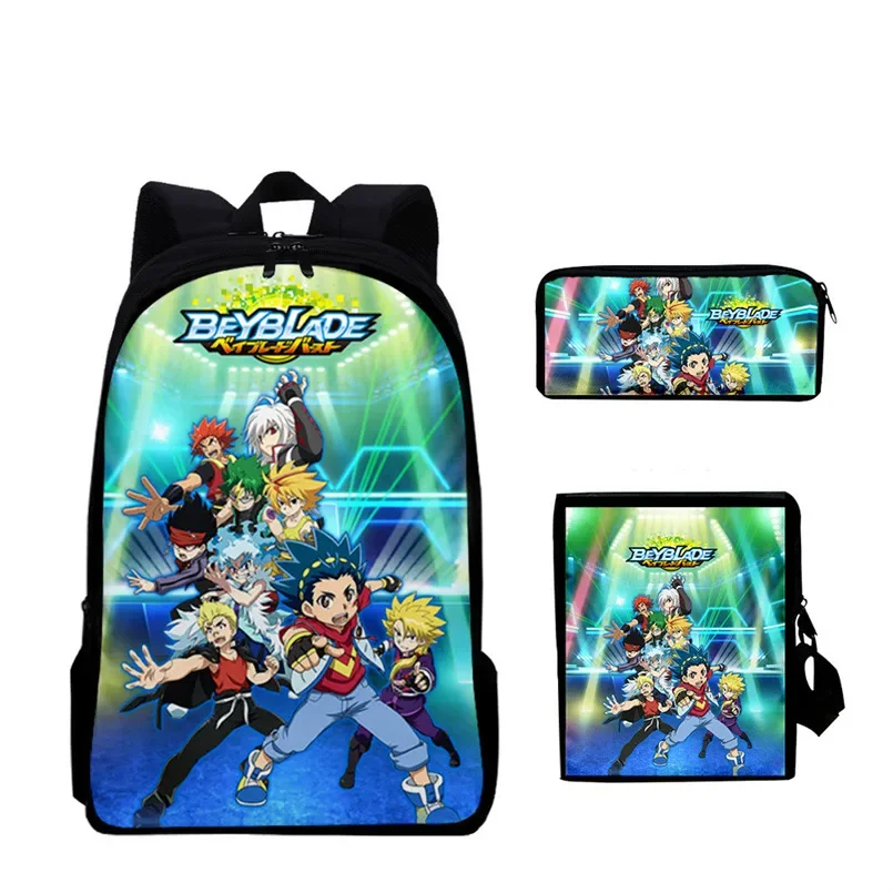 Ransel Anime Beyblade 3 Tas Buku Anak-anak Tas Sekolah Mochila Set Bahu Harian Anak Laki-laki/Perempuan Pensil Croobody Kustom