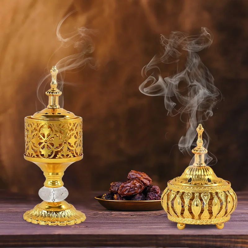 

1piece Incense Burner Hollow Golden Tower Oil Burner Arab Style Censer Holder For Home Hotel Incense Holder Yoga Ornaments