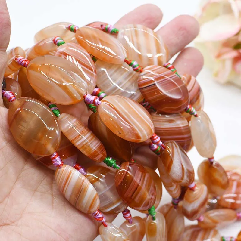 

2strands/lot Smooth irregular oval orange stripe agate loose natural stone beads For Necklace Bracelets Jewelry Making DIY 15"