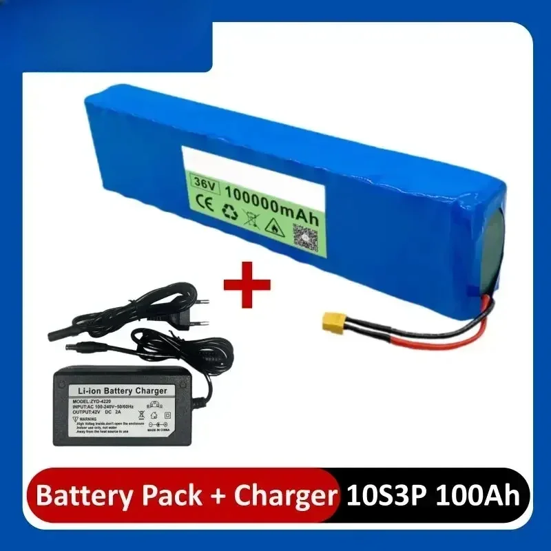 36V 100Ah 18650 Rechargeable Lithium Battery Pack 10S3P 1000W Power Modified Bicycle Scooter Electric Vehicle with BMS+Charger