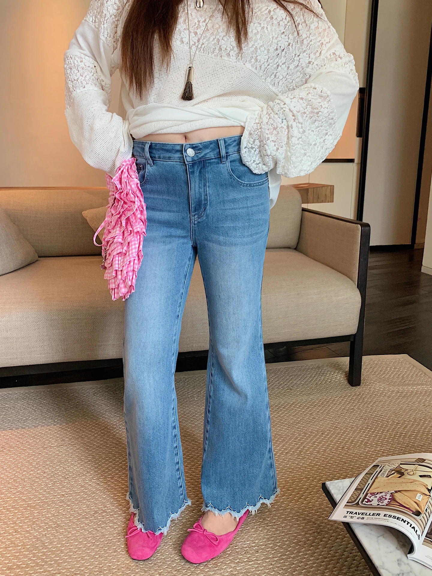 

Женские джинсы Gold Da Zhi с вышивкой, расклешенные, с высокой талией, утягивающие, больших размеров, повседневные, на молнии, средней эластичности