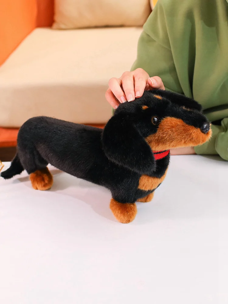 Simulation Dackel Tier Puppe Gefüllte Stehende Hund Welpen Plüsch Spielzeug Braun Schwarz Plushie Männer Geburtstag Geschenk – Detail 2