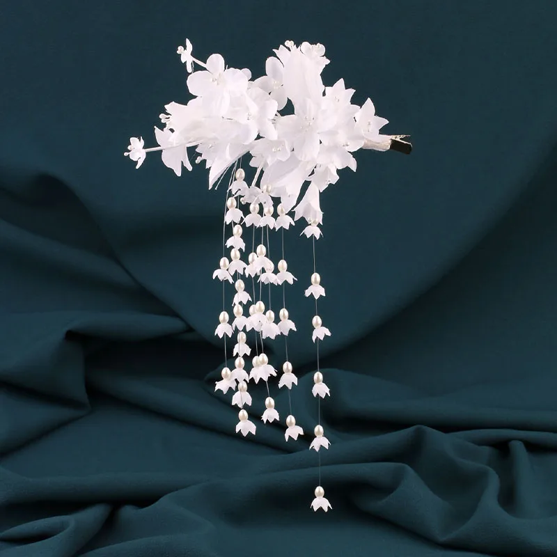 Die wunderschöne Braut-Haarspange mit Blaue-Glocken-Blume im koreanischen Retro-Stil, schlichte Quasten-Haaraccessoires, romantische Hochzeitsaccessoires – Detail 16