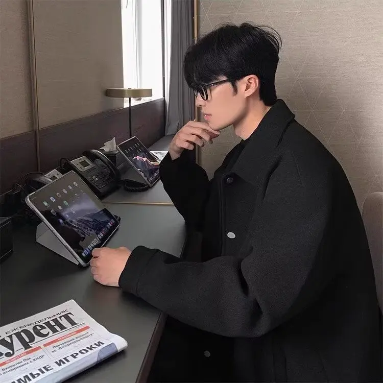 

Мужская утепленная шерстяная куртка с отложным воротником, осенне-зимняя, новая модель, корейский модный бренд, повседневная верхняя одежда