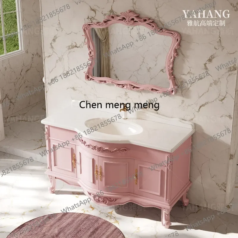 G153 European solid wood paint bathroom cabinet combination marble face wash sink bathroom cabinet